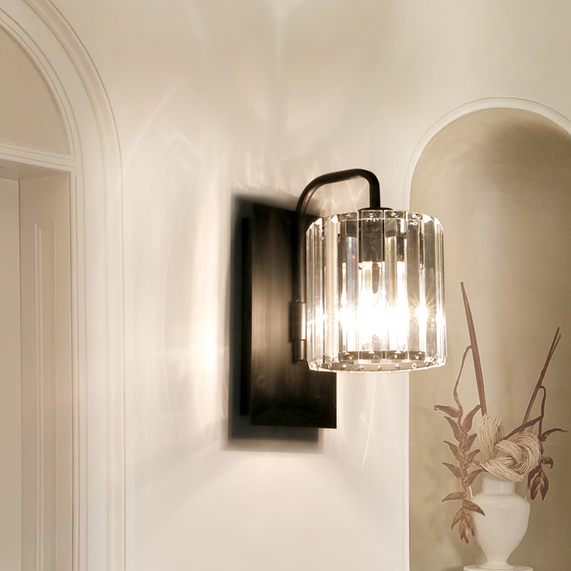 Mercer41 Klayre Armed Sconce Bathroom Sconce Lights Crystal Wall Sconce Light Bedroom Wall Light Fixtures Reviews Wayfair